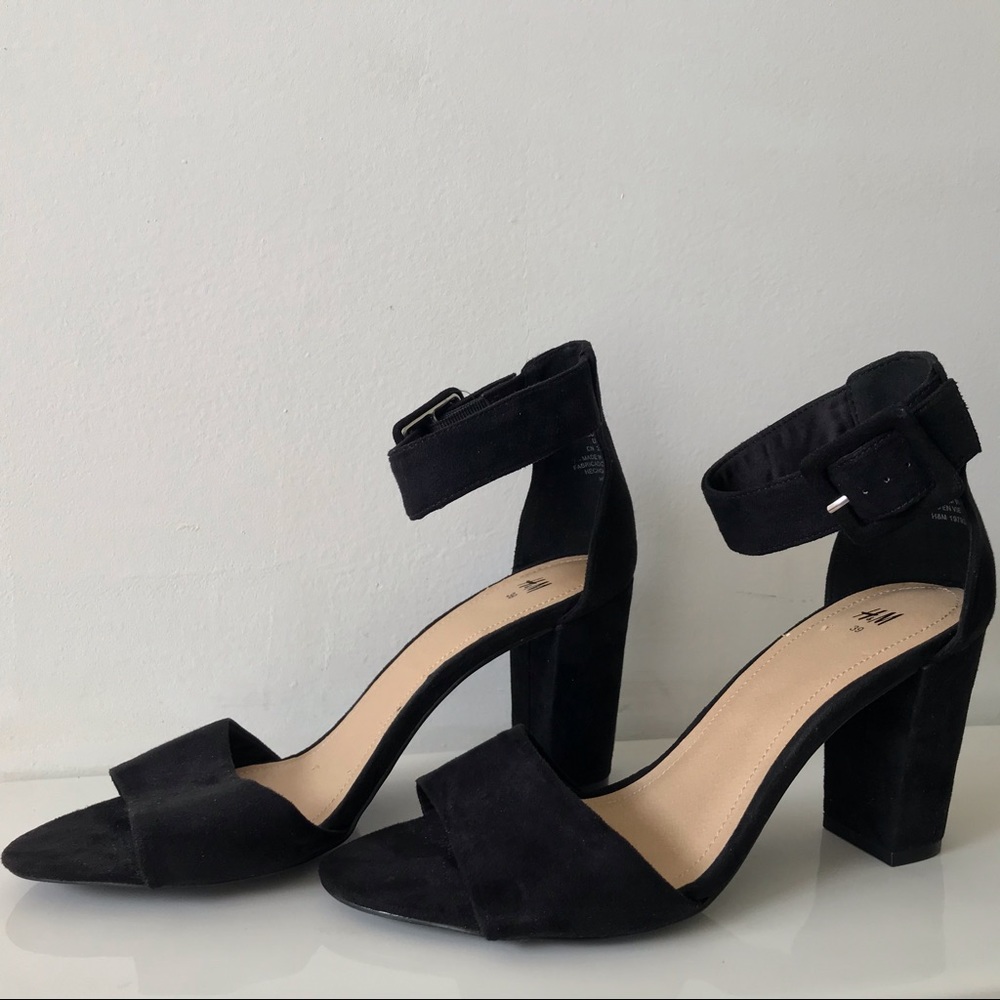 H&M Black Platform Heels with Ankle Buckle Strap